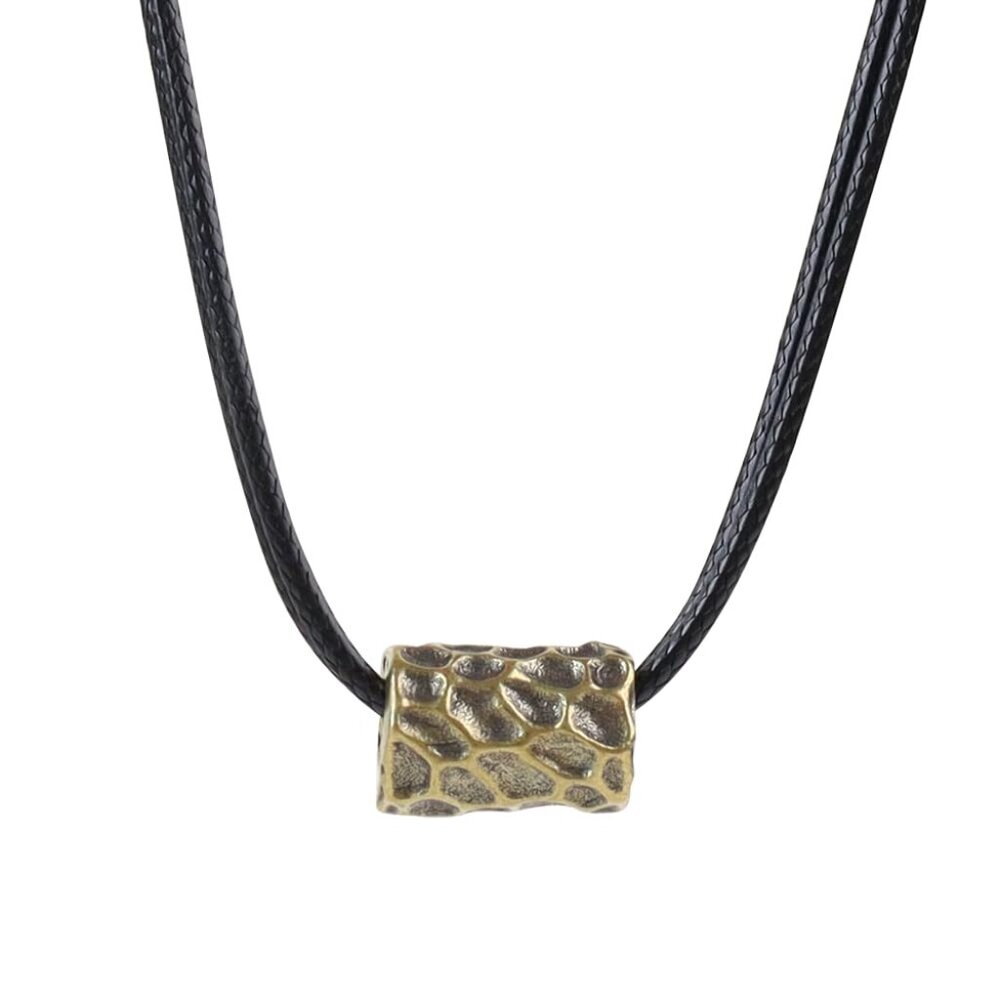 Men's Adjustable Black Wax Cord Necklace with Brass Bead Pendant